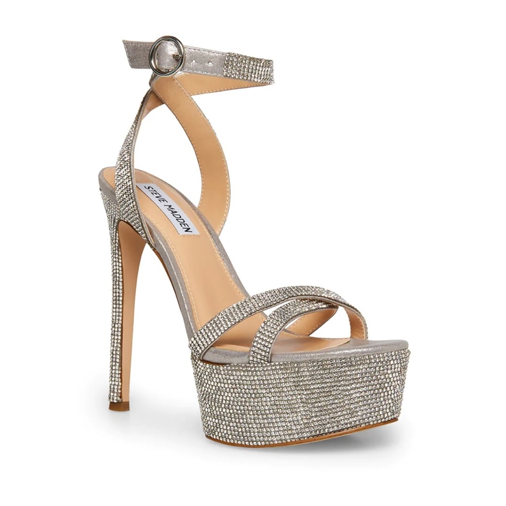 Marciana-R Steve Madden Silver Rhinestone Platform Stiletto Heels / Size 7
